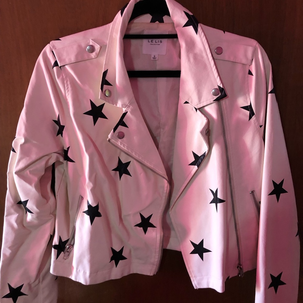 White and black stars leather motorcycle jacket